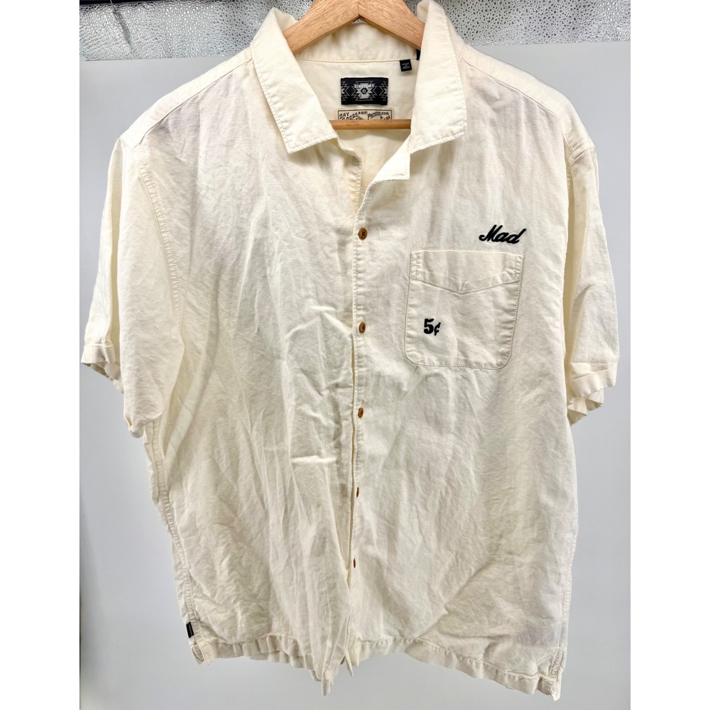 Superdry Mens Linen Cotton Short Sleeve Button Up Shirt Cream 2XL Dry‎ Goods
